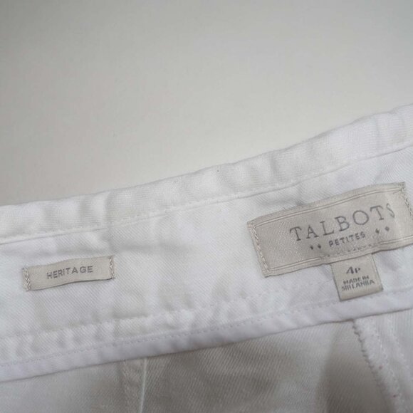 Talbots Women's Straight Leg Linen Cotton Pants Size 4 Petite White Classic Rise - Picture 3 of 6